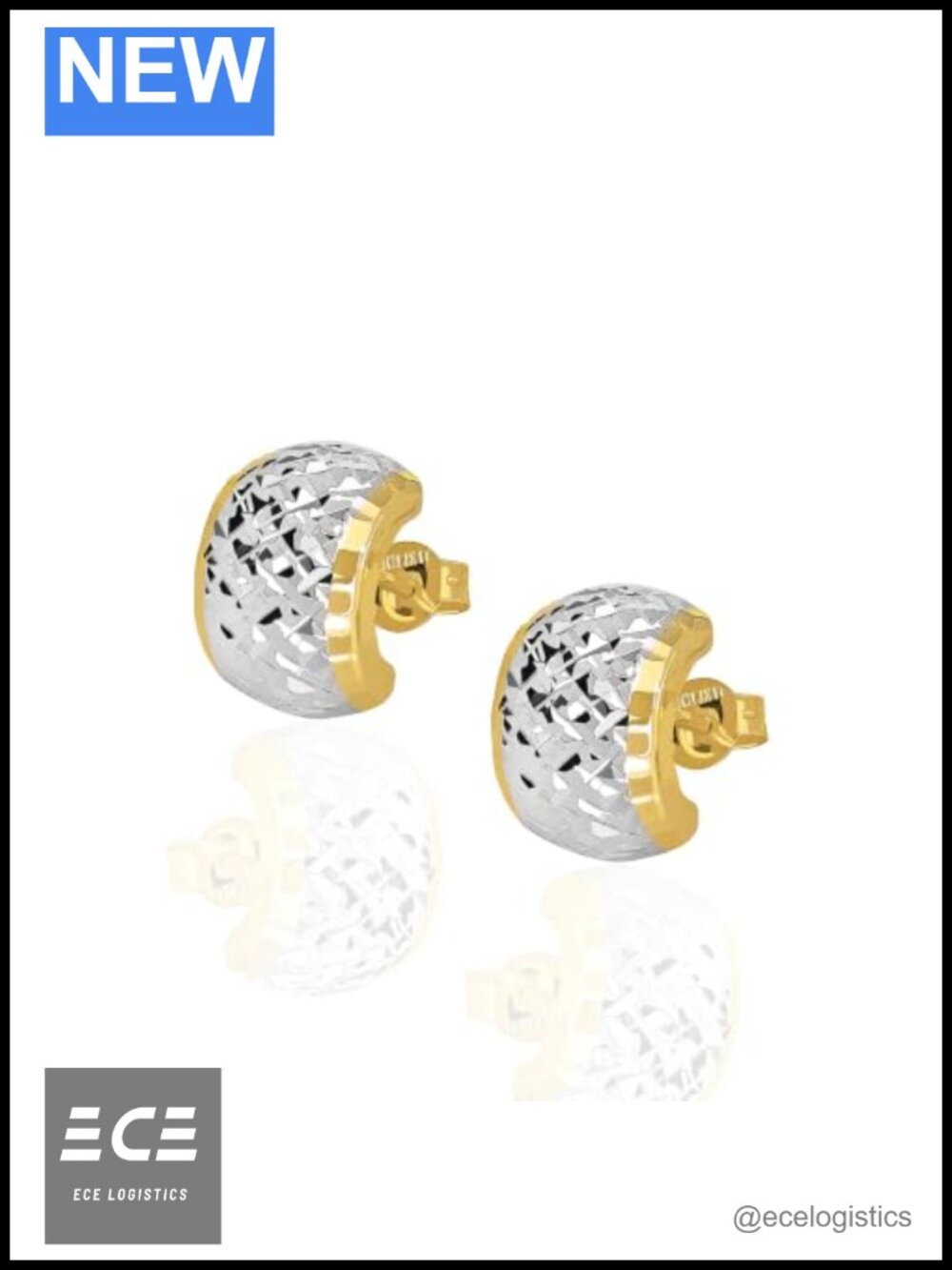14k Yellow Gold Earrings Diamond Cut Post Back Italian Women's Jewelry